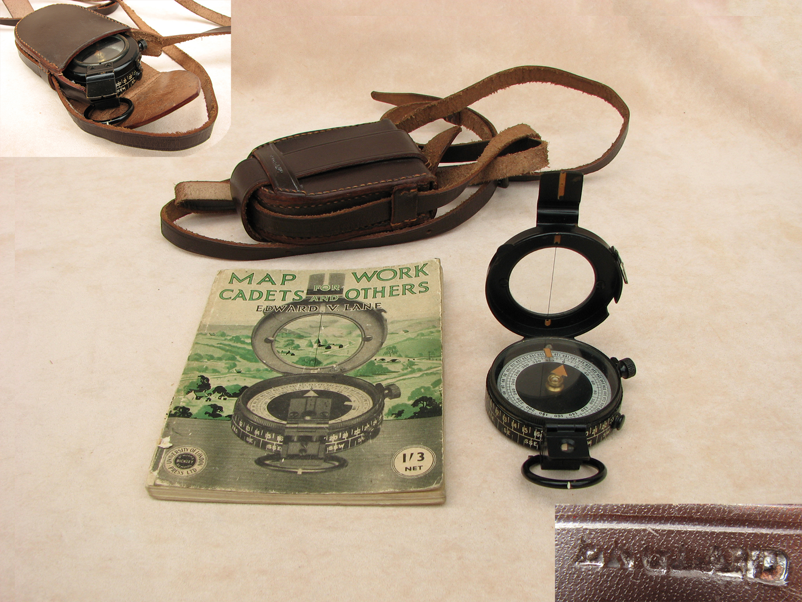 WW2 era MK IX prismatic marching compass with cadet handbook